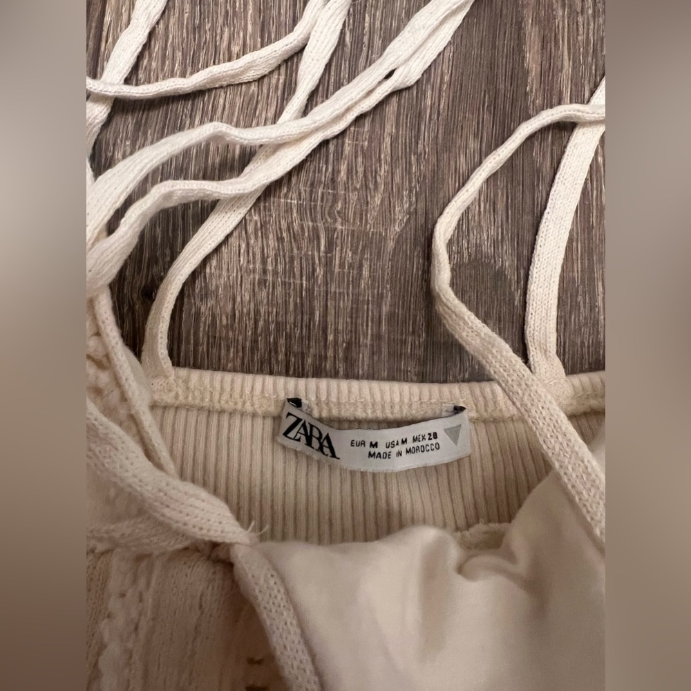 Zara Women’s Crochet Ivory Crop Top Tank Size M - Picture 2 of 4